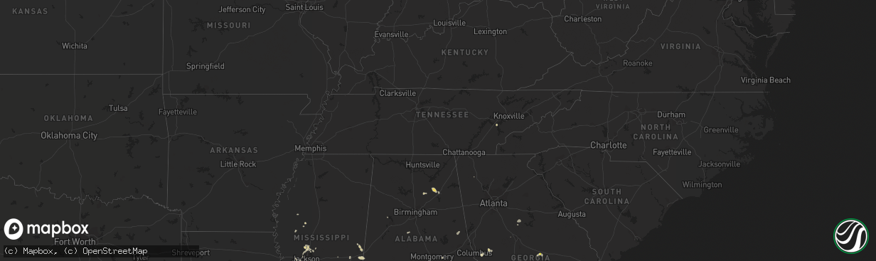 Hail map in Tennessee on August 20, 2020