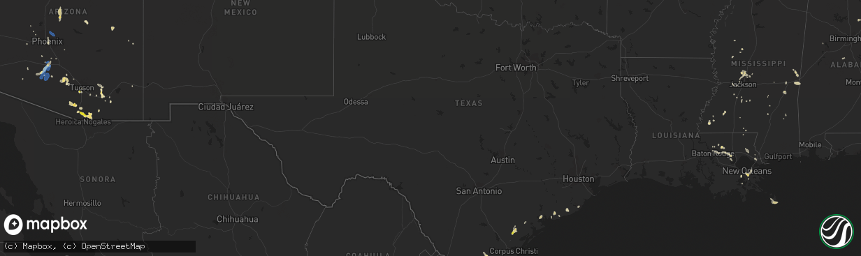 Hail map in Texas on August 20, 2020