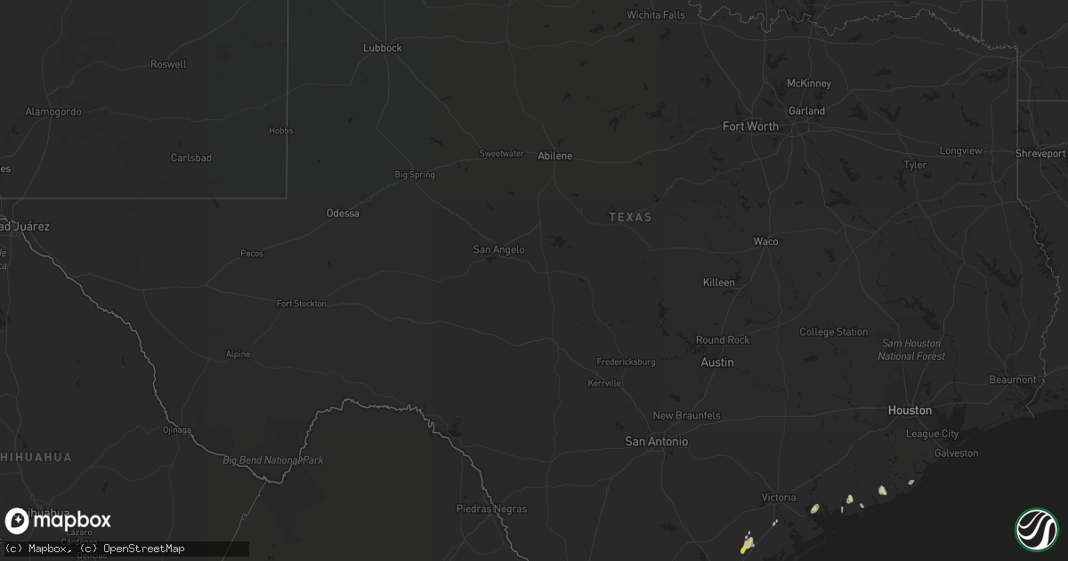 Hail map in Texas on August 20, 2020