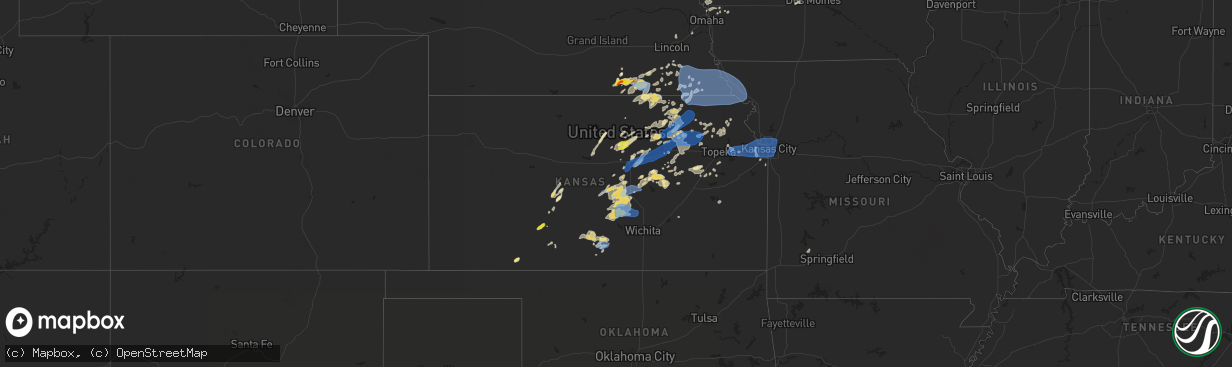 Hail map in Kansas on August 20, 2021