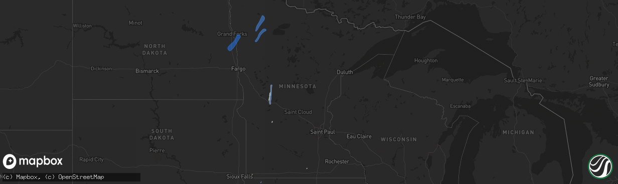 Hail map in Minnesota on August 20, 2021