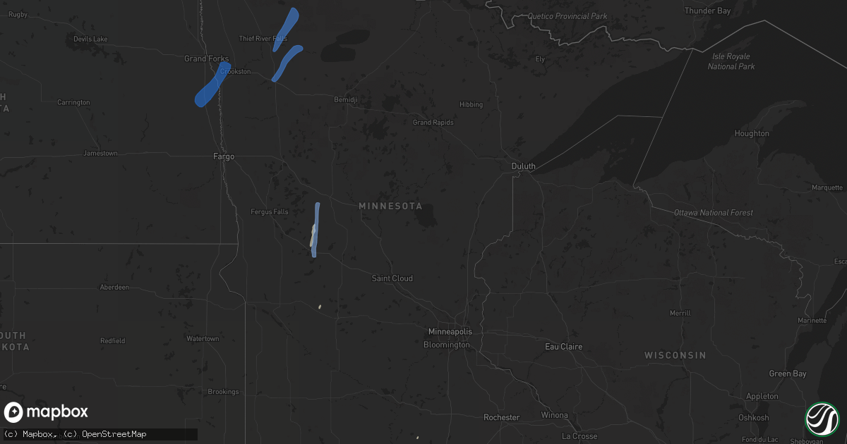 Hail map in Minnesota on August 20, 2021