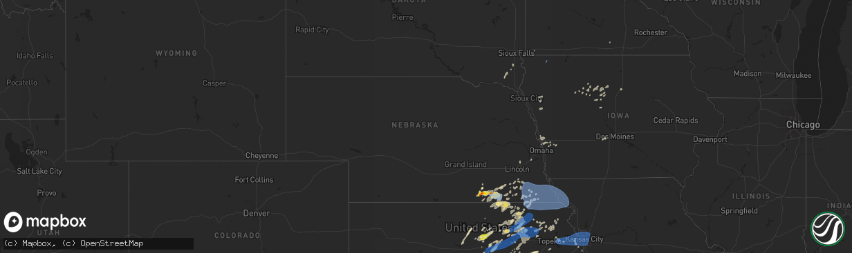 Hail map in Nebraska on August 20, 2021