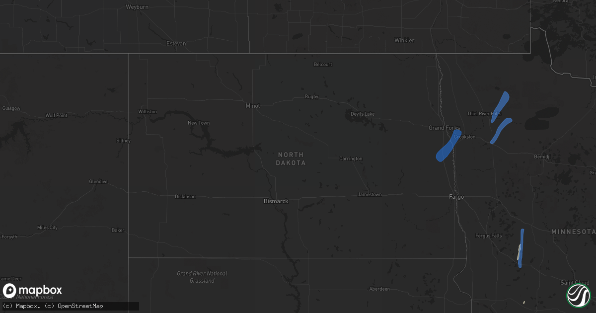 Hail map in North Dakota on August 20, 2021