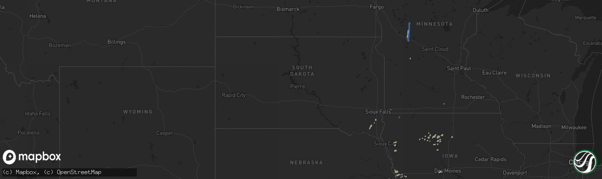 Hail map in South Dakota on August 20, 2021