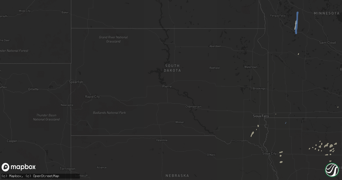 Hail map in South Dakota on August 20, 2021