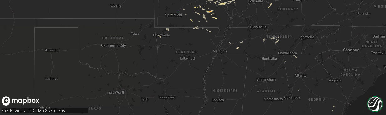 Hail map in Arkansas on August 20, 2022