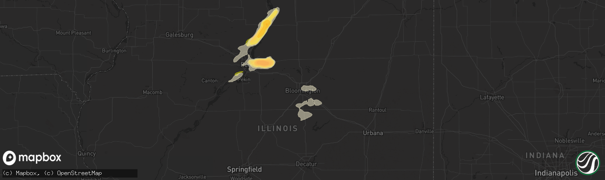 Hail map in Bloomington, IL on August 20, 2022