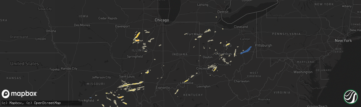 Hail map in Indiana on August 20, 2022