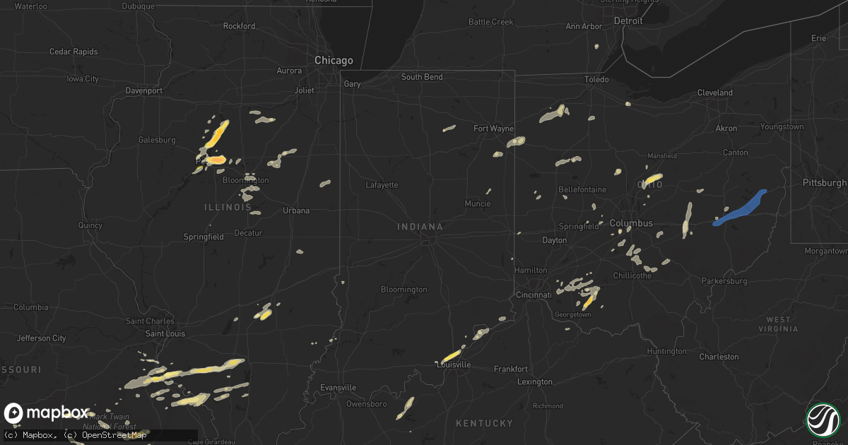 Hail map in Indiana on August 20, 2022
