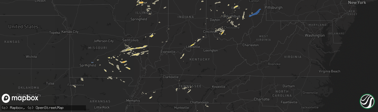 Hail map in Kentucky on August 20, 2022