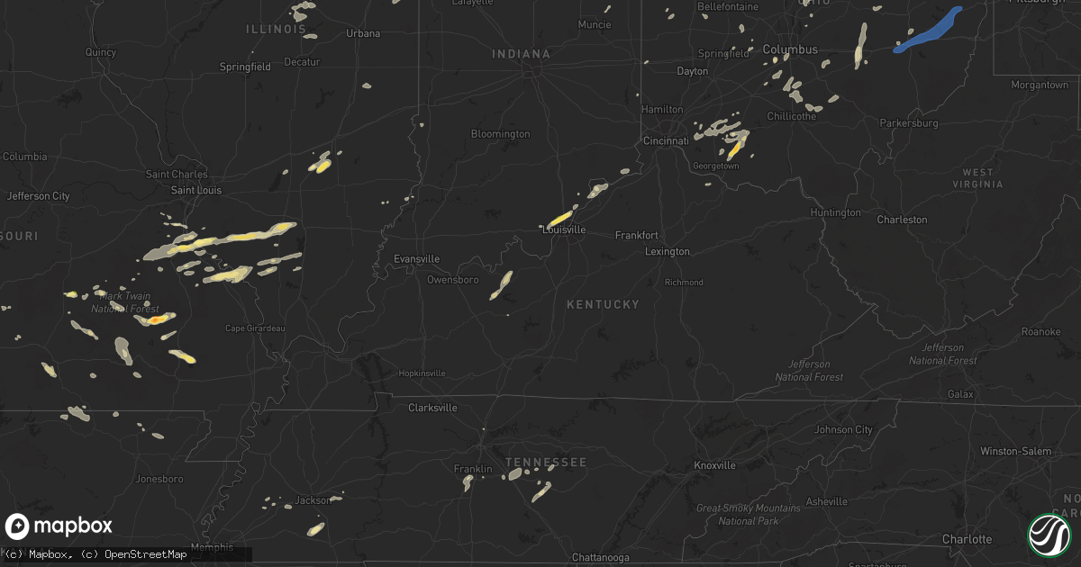 Hail map in Kentucky on August 20, 2022