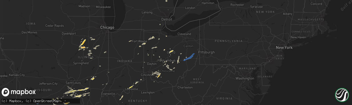 Hail map in Ohio on August 20, 2022