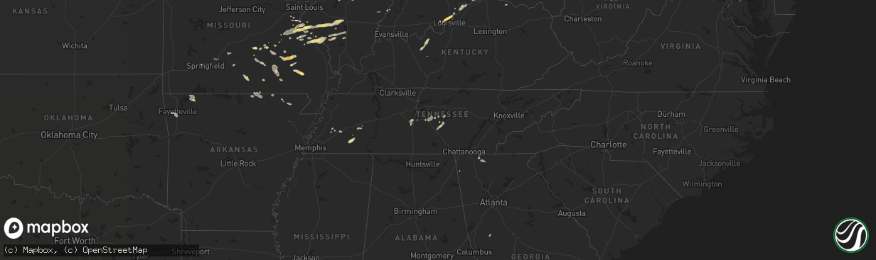 Hail map in Tennessee on August 20, 2022