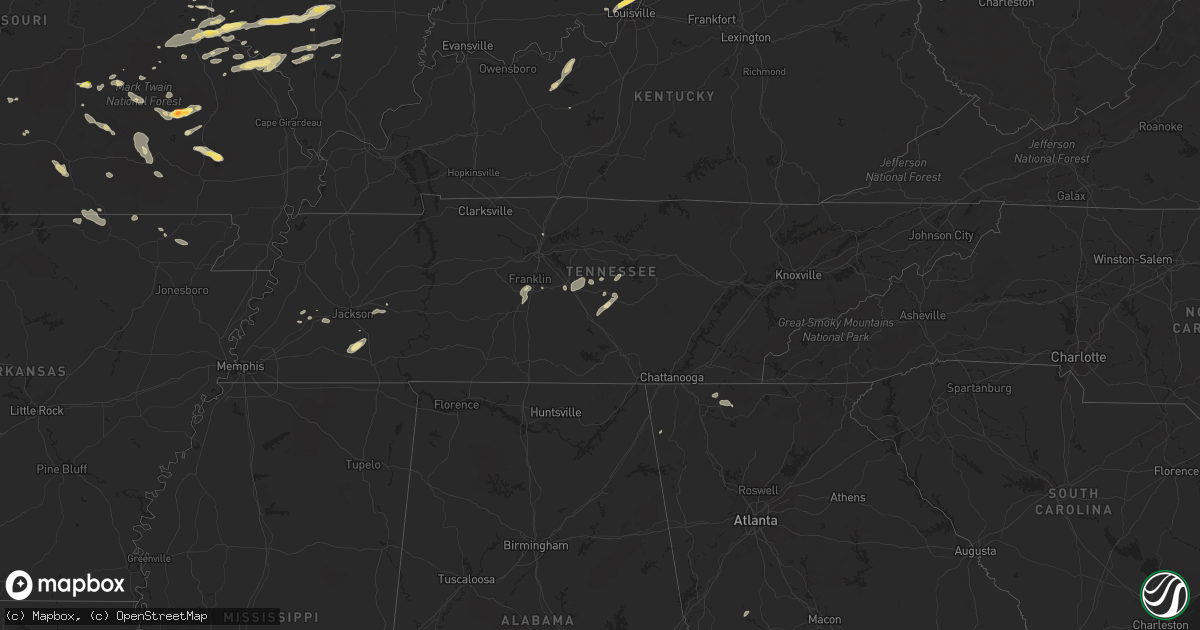 Hail map in Tennessee on August 20, 2022