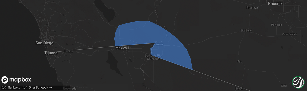 Hail map in Brawley, CA on August 20, 2023