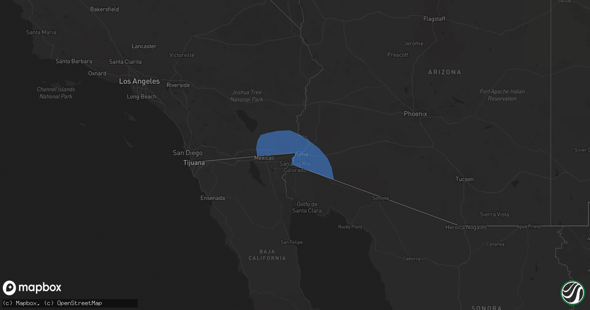 Hail map in California on August 20, 2023