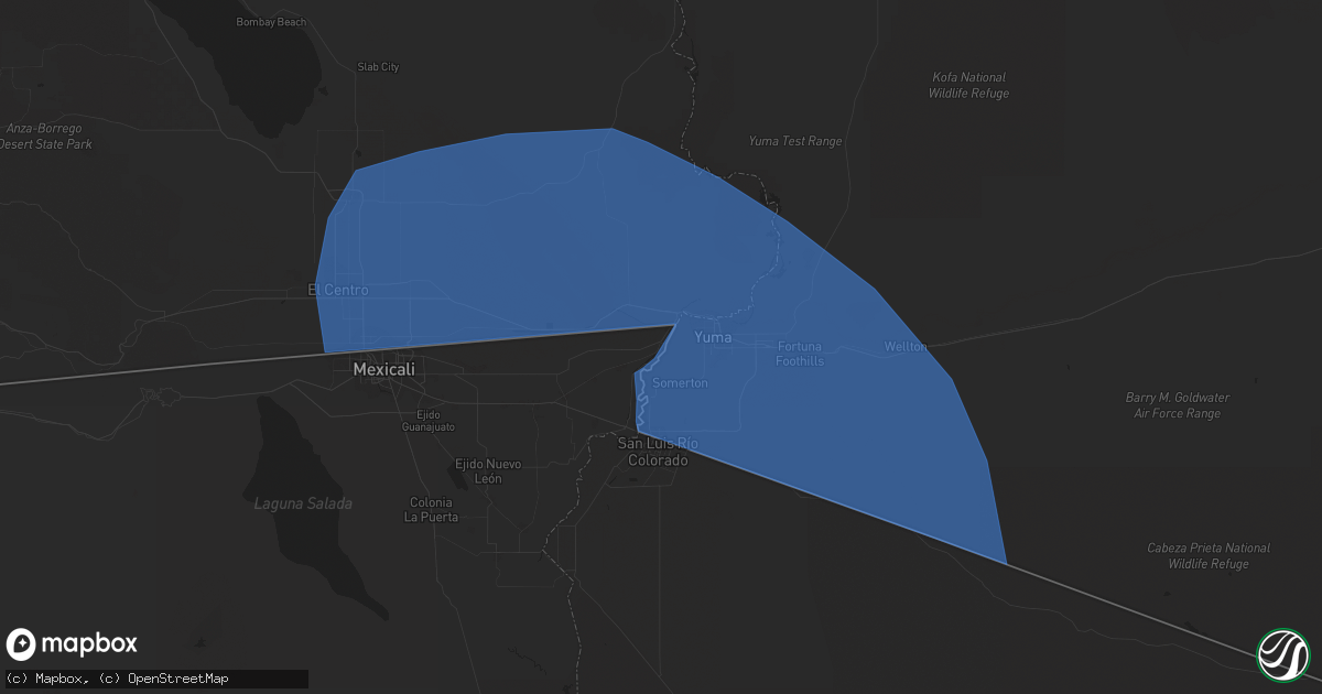 Hail map in Yuma, AZ on August 20, 2023