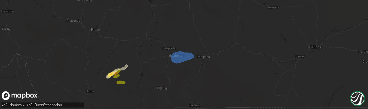 Hail map in Bozeman, MT on August 20, 2024