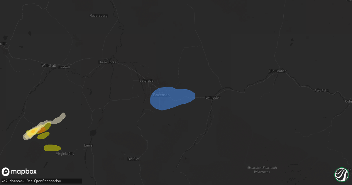 Hail map in Bozeman, MT on August 20, 2024