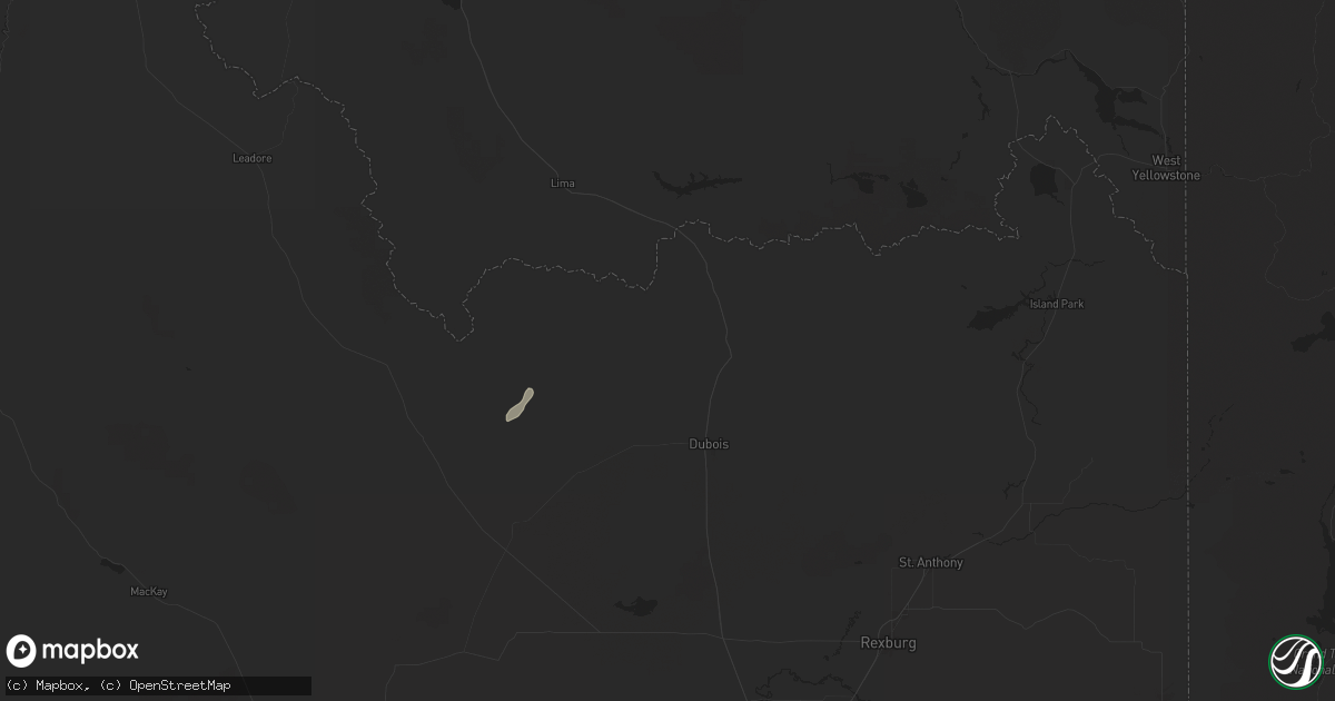 Hail map in Dubois, ID on August 20, 2024