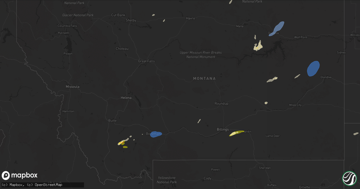 Hail map in Montana on August 20, 2024