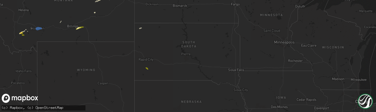 Hail map in South Dakota on August 20, 2024