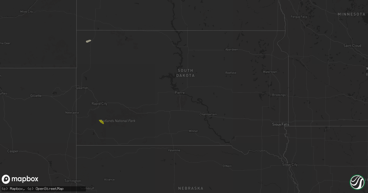 Hail map in South Dakota on August 20, 2024