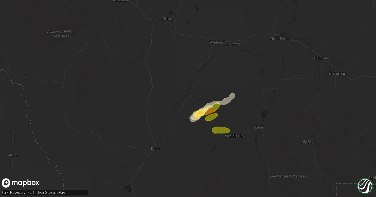 Hail map in Twin Bridges, MT on August 20, 2024