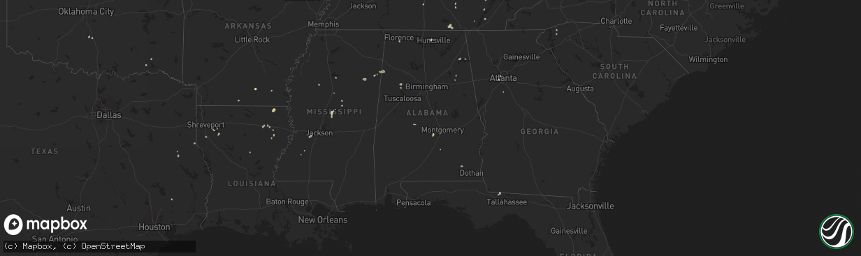 Hail map in Alabama on August 20, 2025