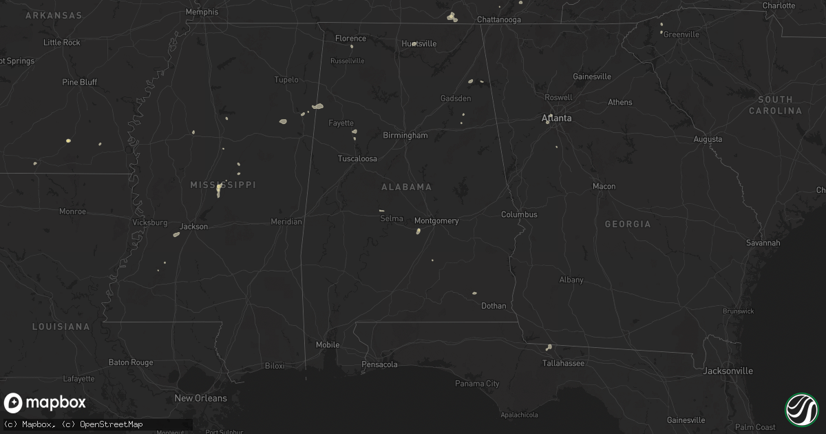 Hail map in Alabama on August 20, 2025