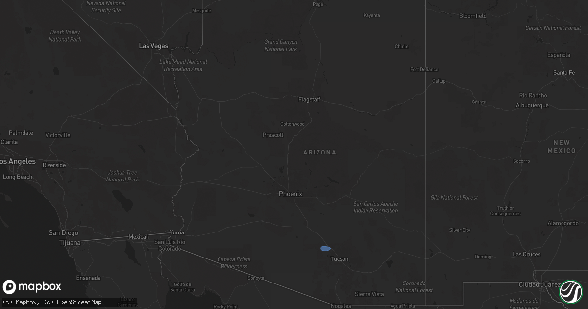 Hail map in Arizona on August 20, 2025
