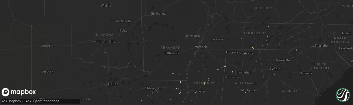 Hail map in Arkansas on August 20, 2025