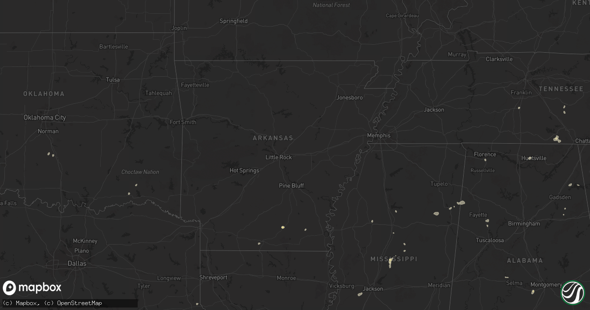 Hail map in Arkansas on August 20, 2025