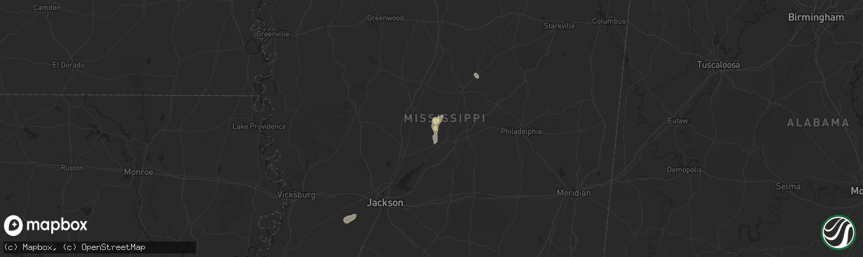 Hail map in Camden, MS on August 20, 2025