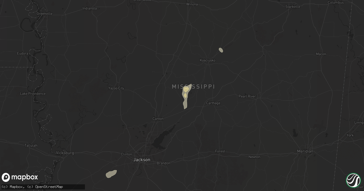 Hail map in Camden, MS on August 20, 2025