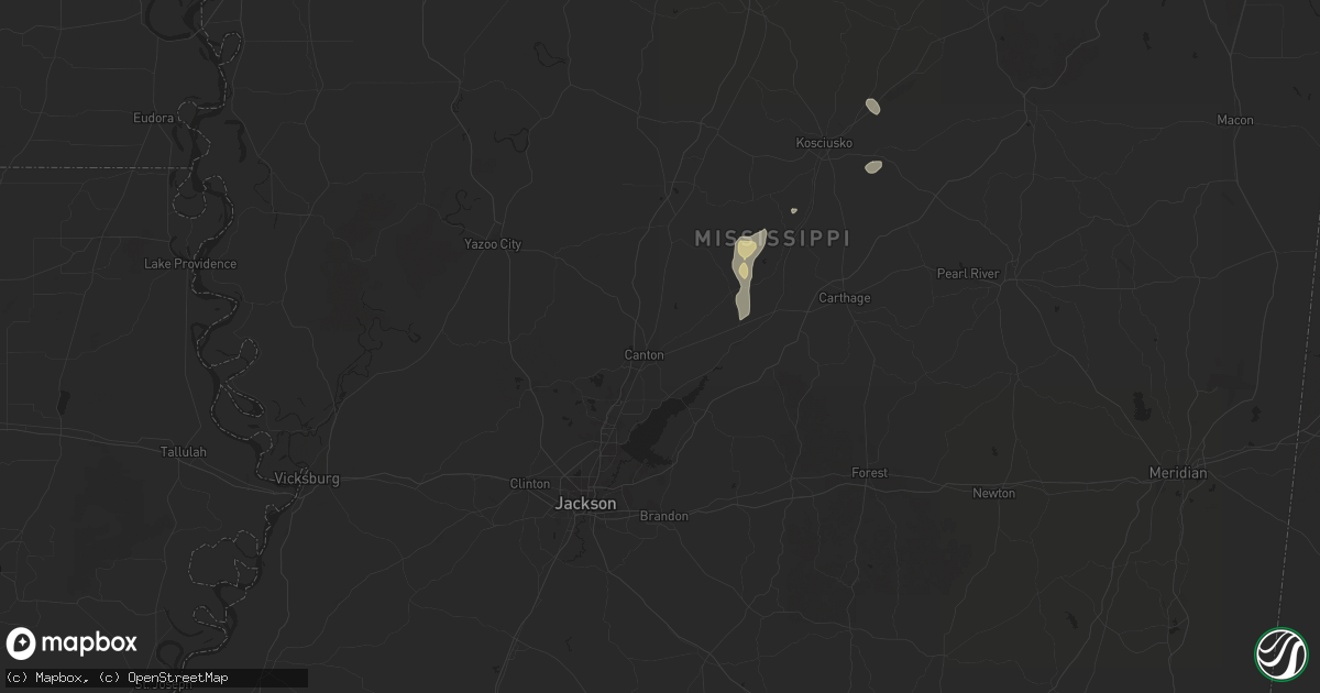Hail map in Canton, MS on August 20, 2025