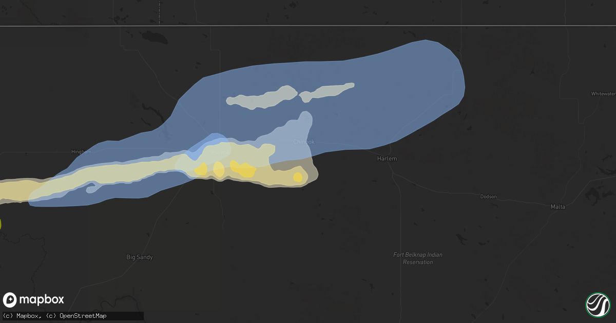 Hail map in Chinook, MT on August 20, 2025