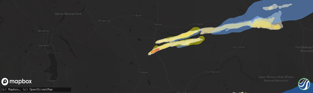 Hail map in Conrad, MT on August 20, 2025