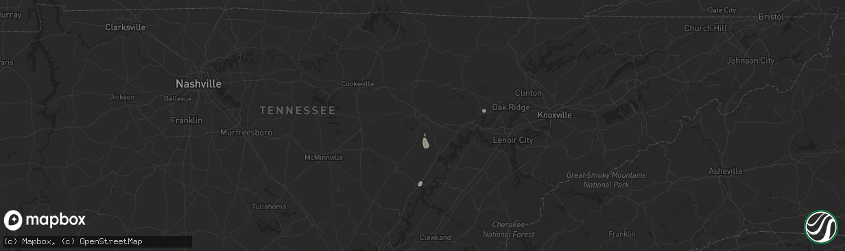 Hail map in Crossville, TN on August 20, 2025