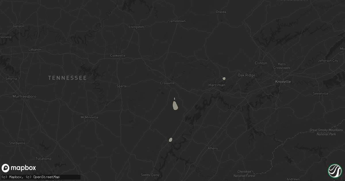 Hail map in Crossville, TN on August 20, 2025
