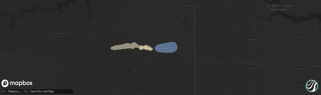 Hail map in Glendive, MT on August 20, 2025