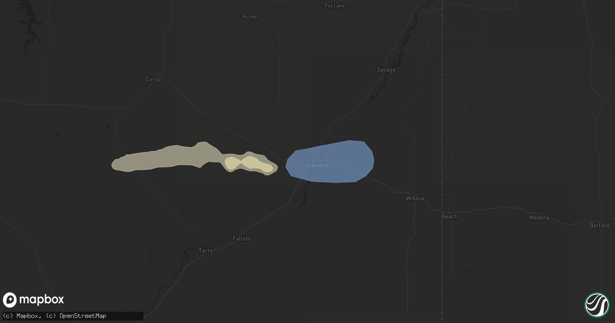 Hail map in Glendive, MT on August 20, 2025