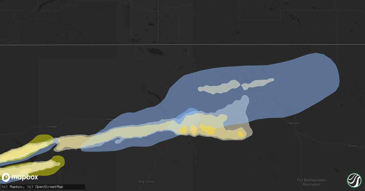 Hail map in Havre, MT on August 20, 2025