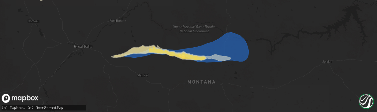 Hail map in Hilger, MT on August 20, 2025