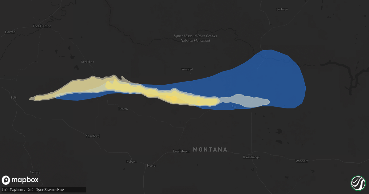 Hail map in Hilger, MT on August 20, 2025