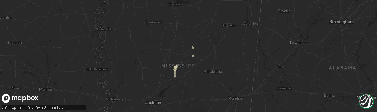 Hail map in Kosciusko, MS on August 20, 2025