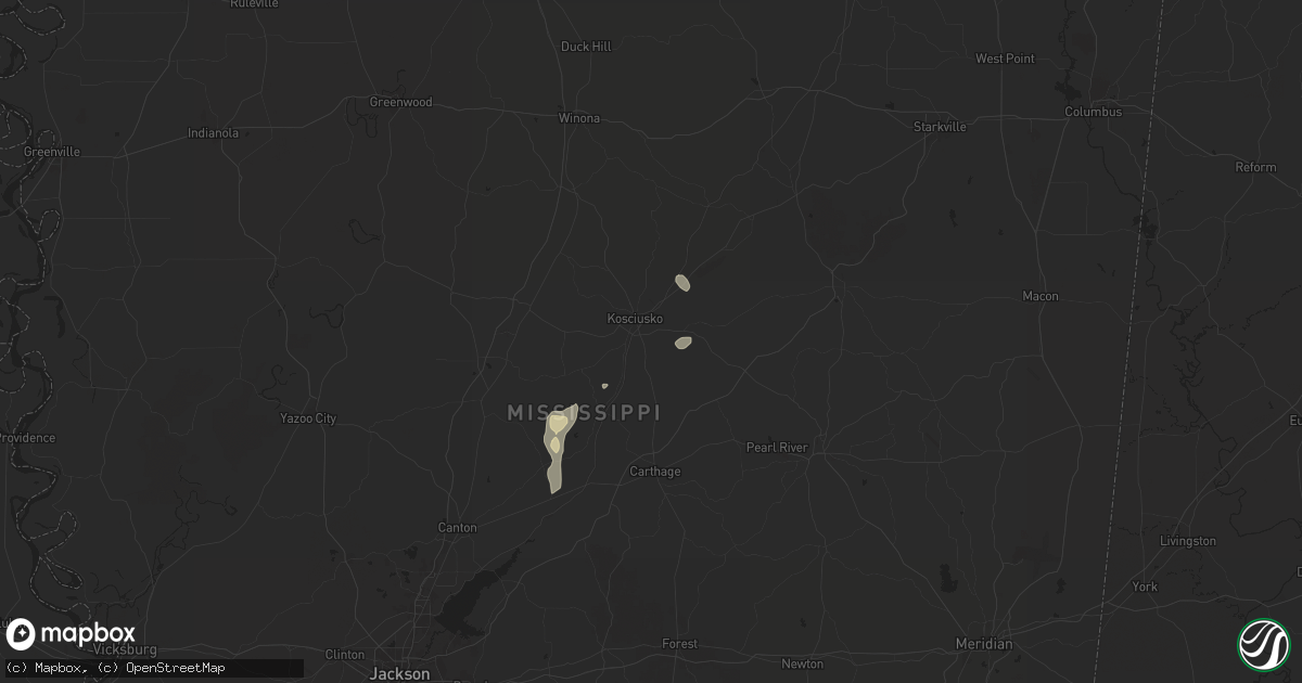 Hail map in Kosciusko, MS on August 20, 2025