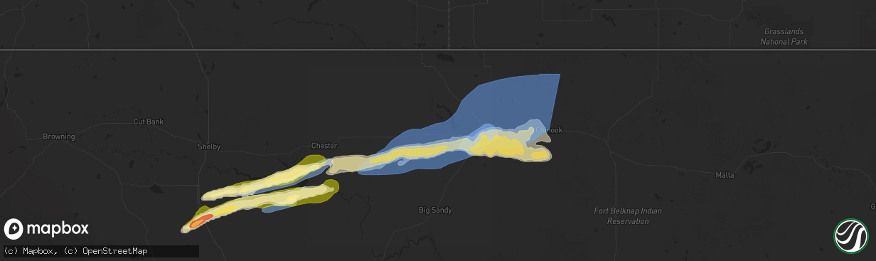 Hail map in Kremlin, MT on August 20, 2025