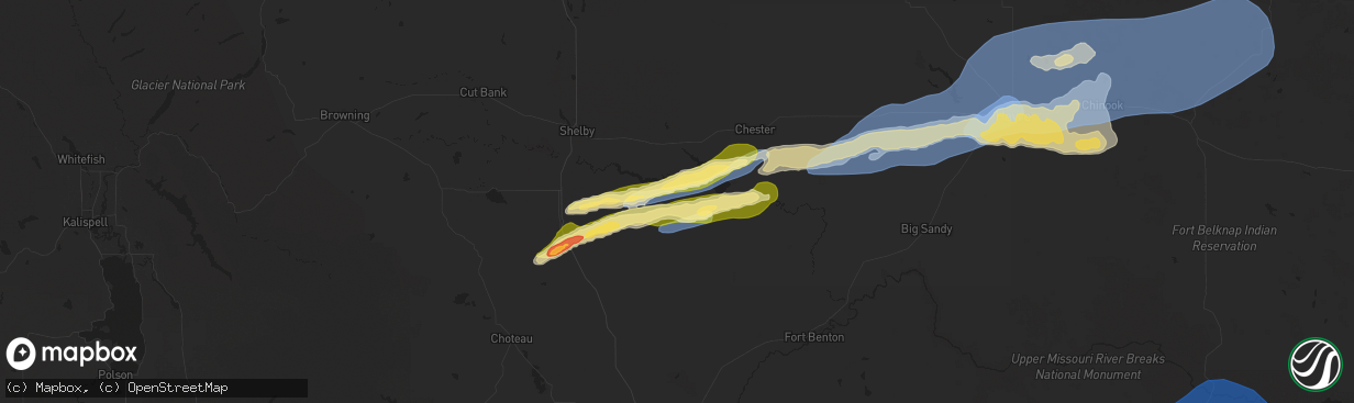 Hail map in Ledger, MT on August 20, 2025